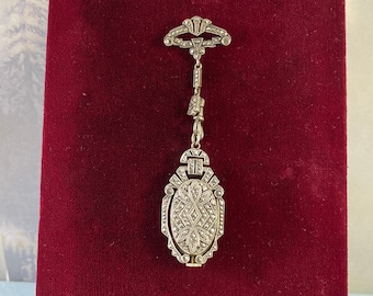 Antique 1920's C Bucherer Ladies Broach Necklace Swiss Made 17 Jewels Watch Euro  0.800 Swiss Silver and Marcasite 24 in 925 silver Chain