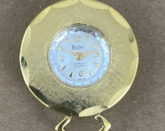 Vintage and Very Unusual Pedre Gold Tone Women's Swiss Pendant Watch 17 Jewels Wind Up Runs Gold Tone Florentine