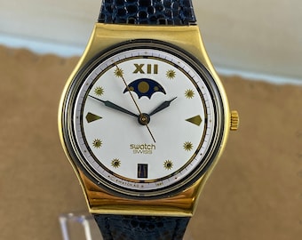 木箱入りのswatch(*｀・ω・)ゞ、 希少なヴィンテージ新品箱入りスウォッチウォッチムーンフェイズ