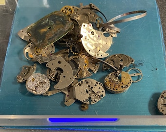 Vintage Brand Name Watch Parts Priced by the 16 Gram mixed lots cases, gears, springs, jewels, gears, springs   Make Something Great