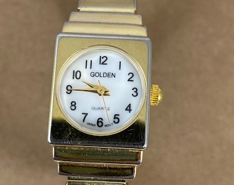 Golden Cuff Quartz Watch: Japan Movement, 7.5 inch Wrist