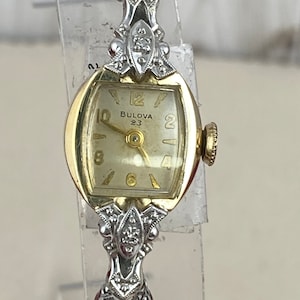 Vintage Bulova 2 Tone 10K Gold Filled Gold 2 Diamond Watch - Etsy