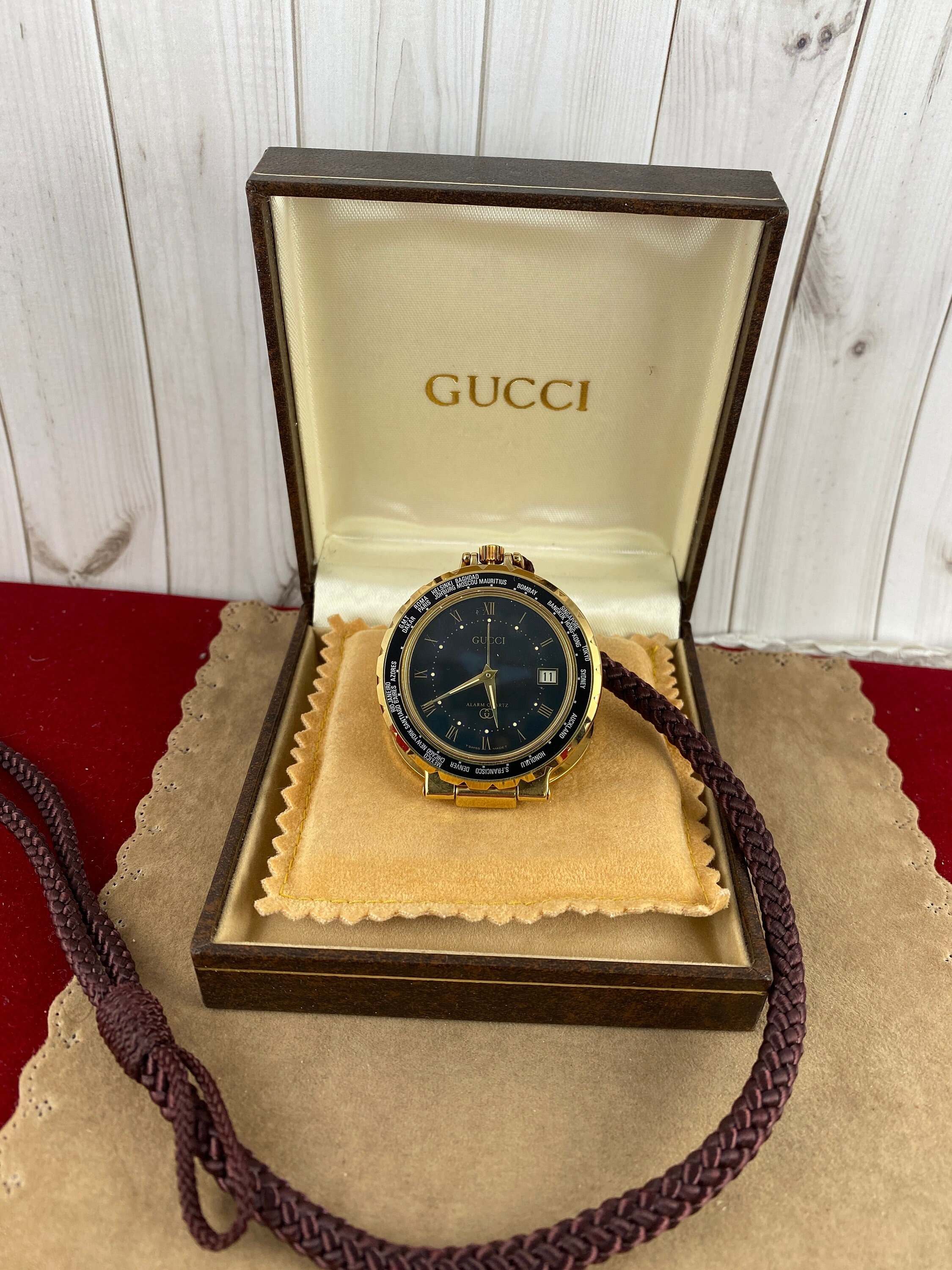 Authentic Vintage Gucci World Time Alarm Clock 18K 10 Micron 