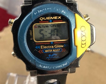 Vintage Quemex Blue Yellow  DigitalElectra Glow Water Resitant Ladies Digital Quartz Watch 0200