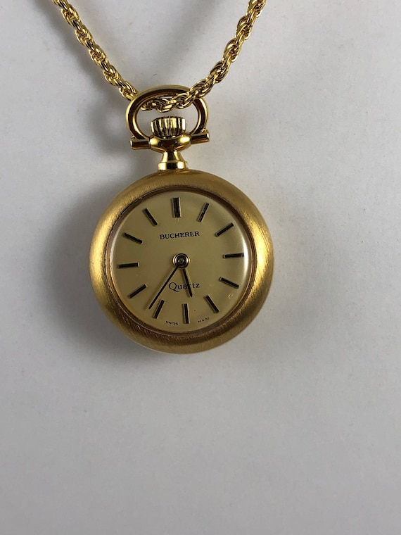 Vintage Bucherer Swiss Watch Necklace: Pink Rose Flower Pendant - Etsy