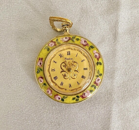 Montre Femme Vintage Bretagne En Or Jaune 10 Carats - Émail Bleu Guilloché, Occasion