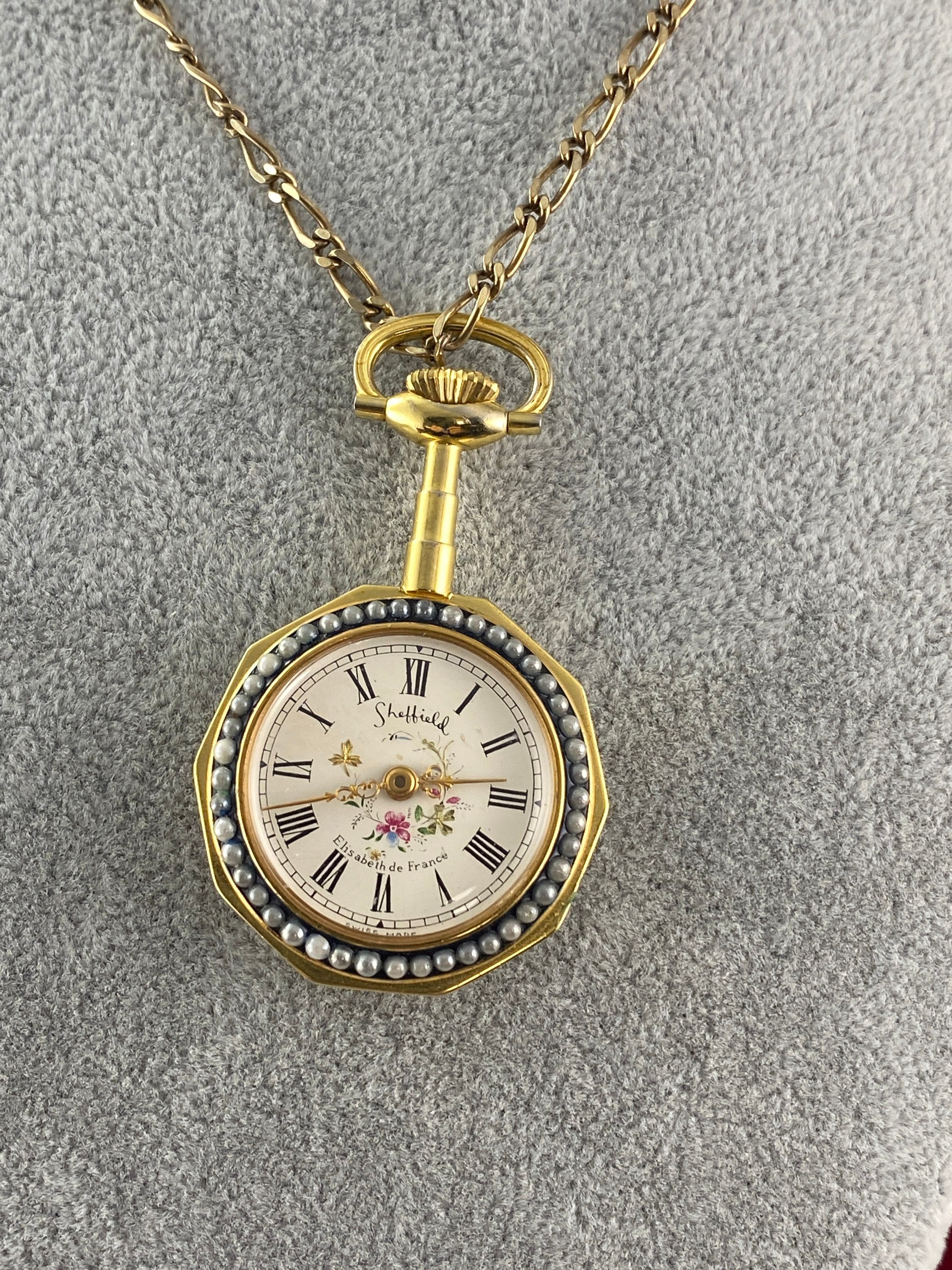 Sheffield Elisabeth de France Jewel Swiss Pendant for necklace Gold Tone Watch Vintage Elisabeth De France Pendant Watch: Swiss 17 Jewel  main image 2