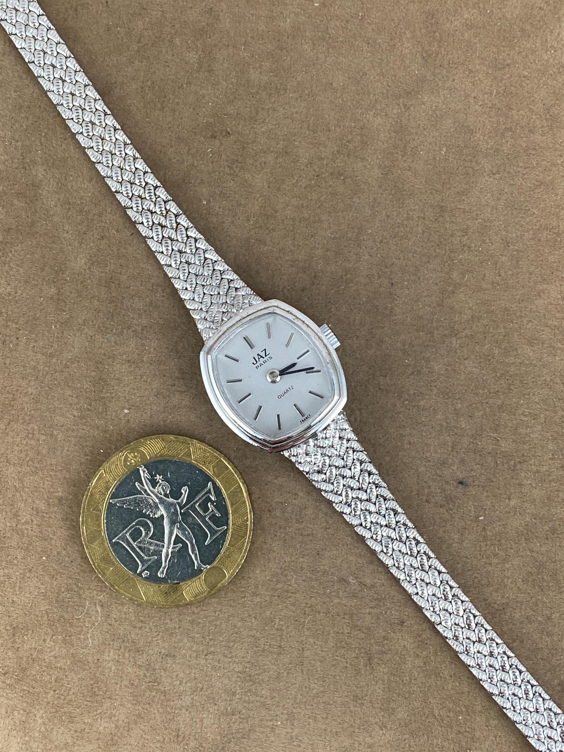 Vintage Jaz Paris French Designer Gold 18K White Gold Plated Watch Vintage Jaz Paris Watch, 18K White Gold Plated Mesh Bracelet  main image 4