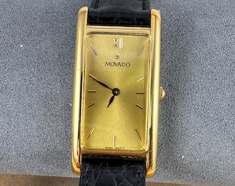 Vintage Movado Tank Watch: 18K Gold Plated, Champagne Dial  display picture 3