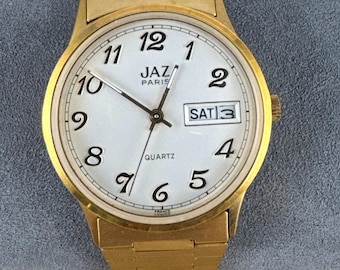 Vintage Jaz Paris Gold Plated Watch: French Designer Stainless Steel Bracelet