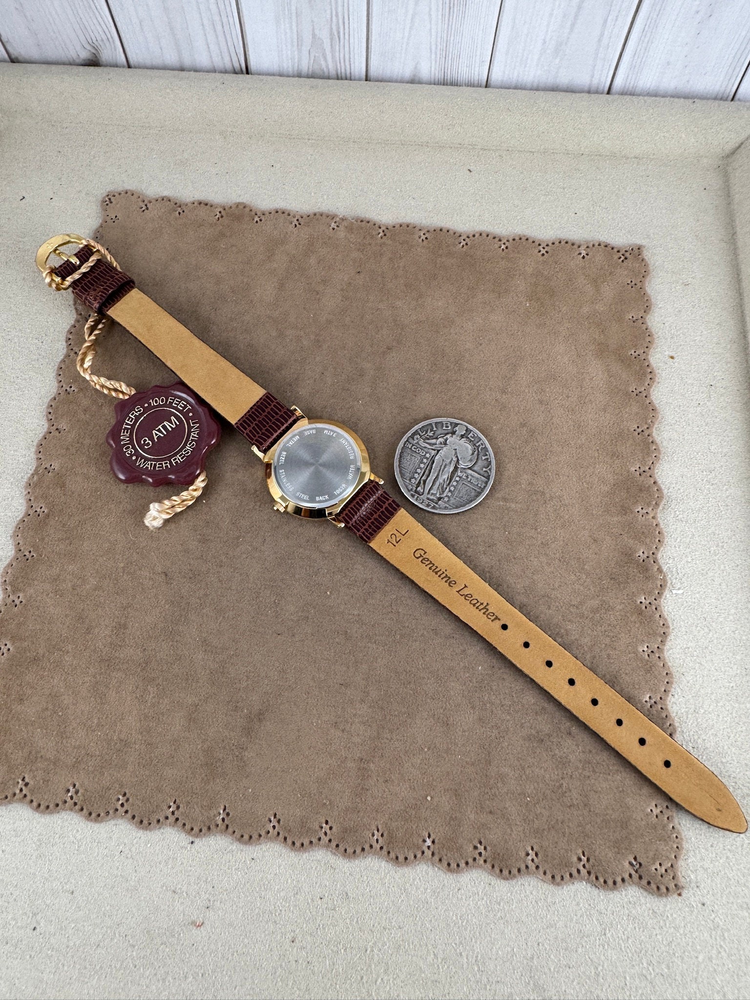 Vintage Ladies Belair Watch 18 Karat Gold Plated has Raised Markers, Gold Hands Vintage Ladies Belair Tank Watch. For Sale at Ruby Lane main image 2