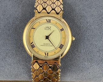 Vintage Jaz Paris Gold Plated Watch: French Designer Stainless Steel Bracelet