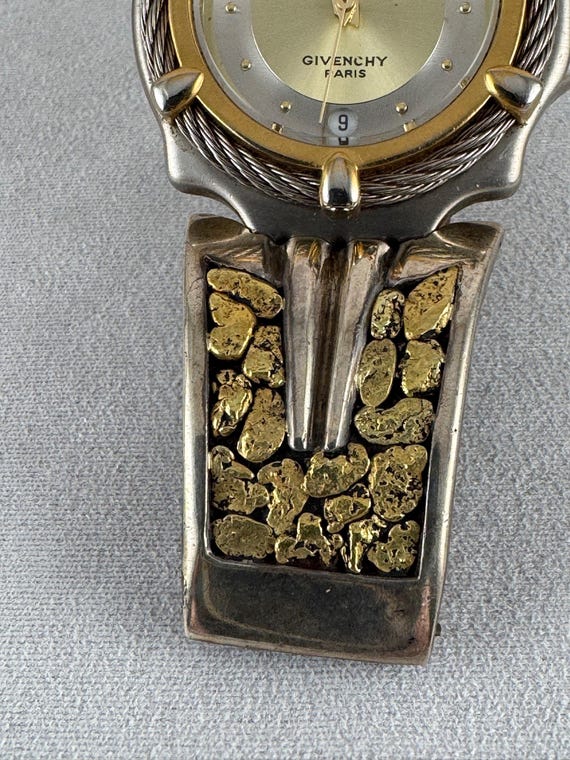 Vintage Givenchy Paris Watch: 23K Gold Nugget Bracelet 