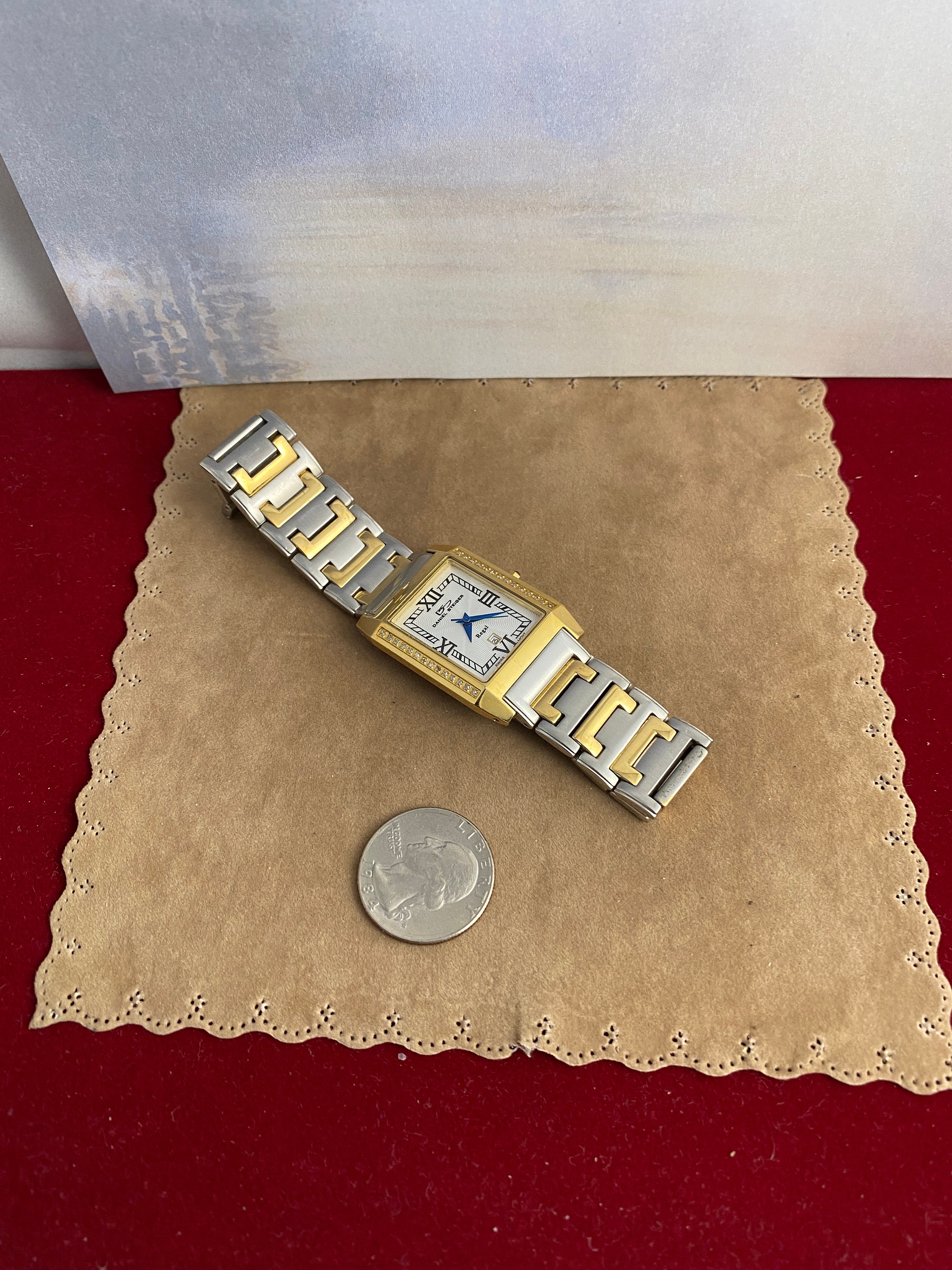 Daniel Steiger Art Deco Diamond Watch: 18K Gold Plated Tank 