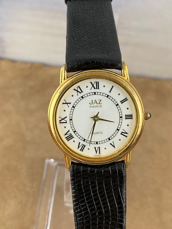 Vintage Jaz Paris Watch: Gold Plated, Roman Numerals, Lizard Strap