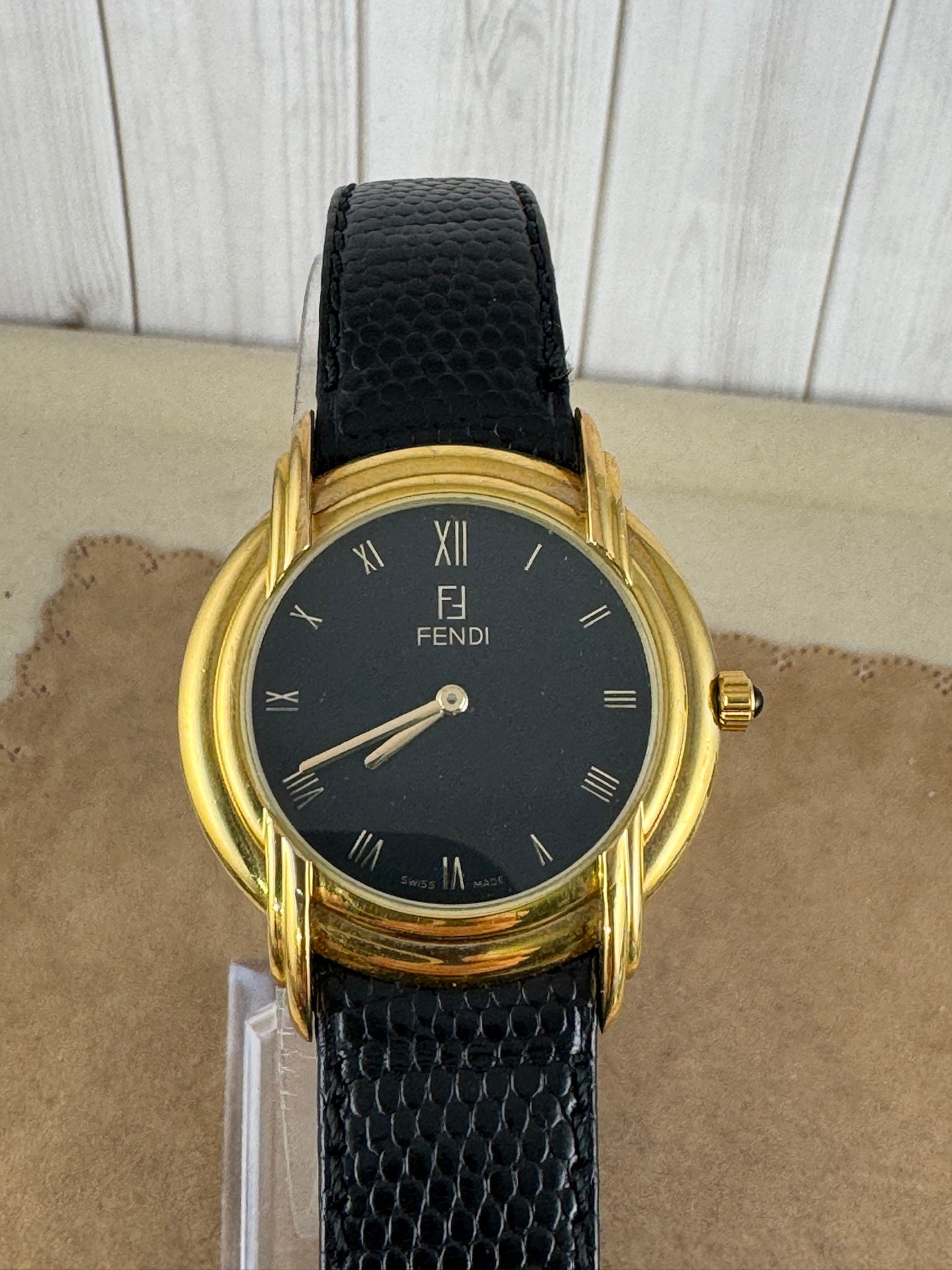 Vintage Fendi 18K Gold Plated 10 Microns 300G Watch Black Vintage Fendi 18K Gold Plated 10 Microns 300G Watch Black