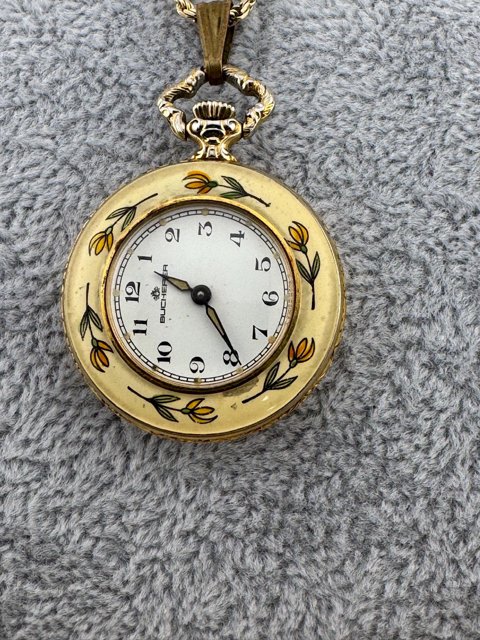 Vintage Bucherer Necklace Watch: Swiss Made Enameled Horses  display picture 2