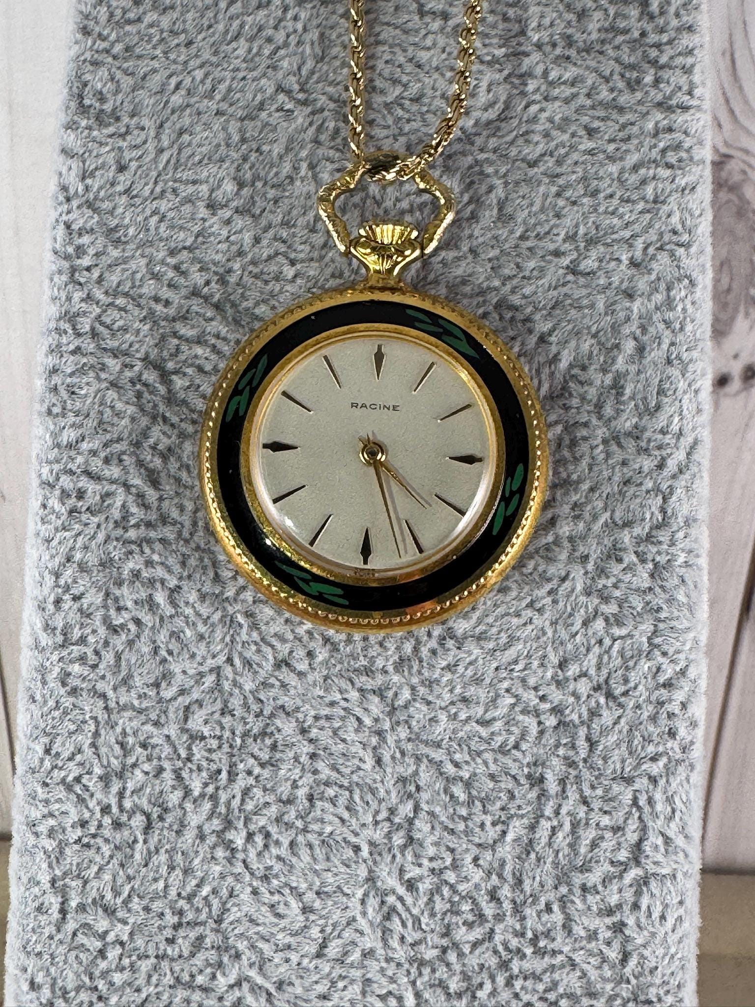 Vintage Jules Racine Pendant Watch: Swiss 17 Jewel Necklace Watch