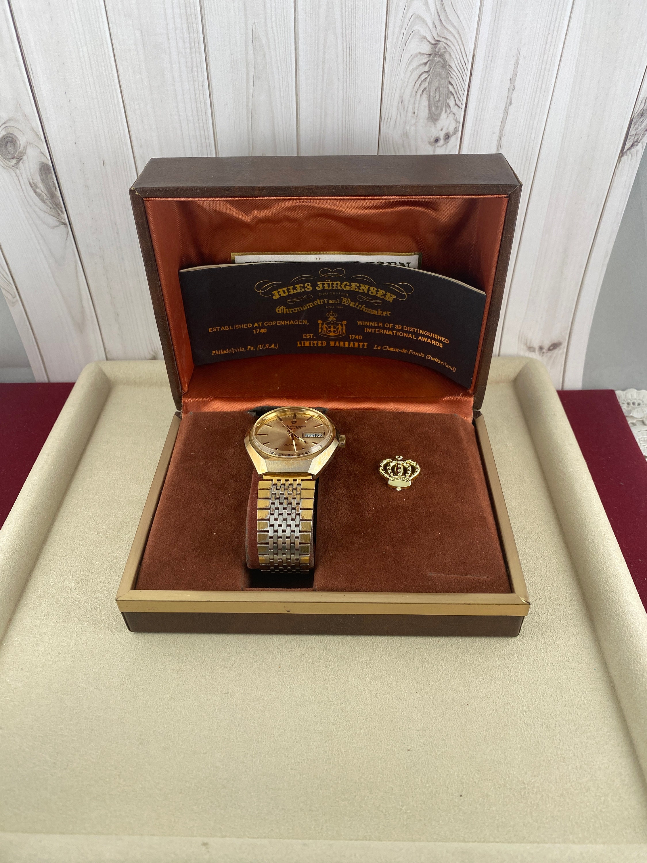 Vintage Jules Jurgensen Gold Crown Logo Dress Watch Gold Plated Link Band Quartz Japan 2 Jewel Movement Etsy