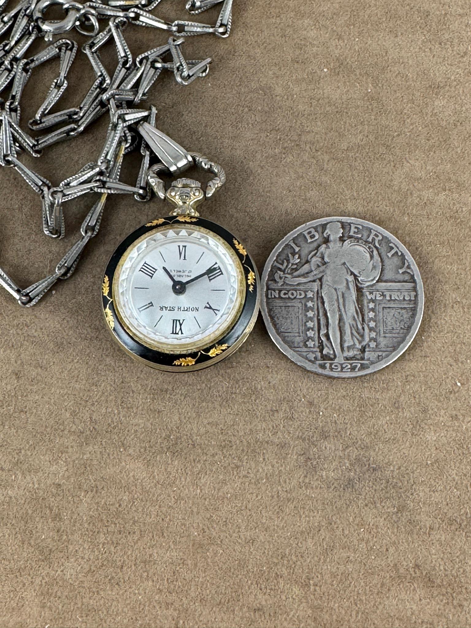 Vintage North Star Swiss Pendant Watch: Black Enamel Gold  display picture 1