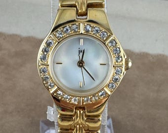 Vintage Jaz Paris Gold Plated Crystal Bezel Watch