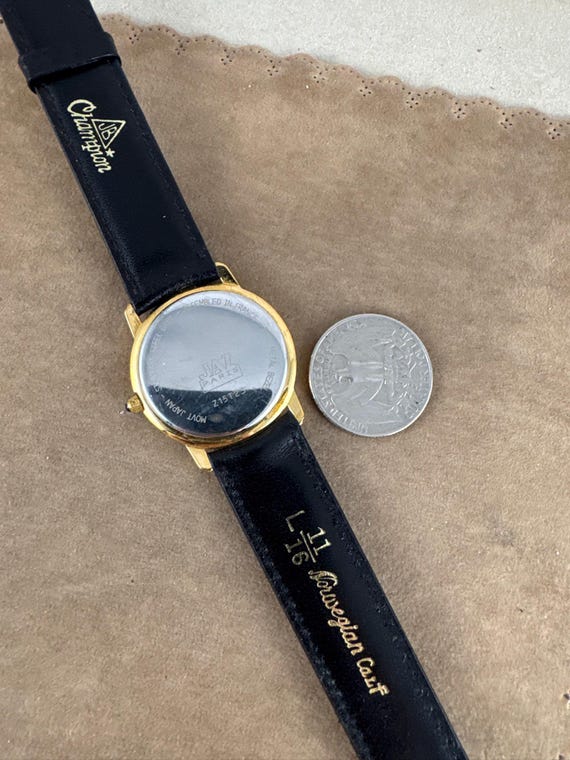Vintage Jaz Paris Watch: Gold Plated, Black Leather Strap  display picture 3
