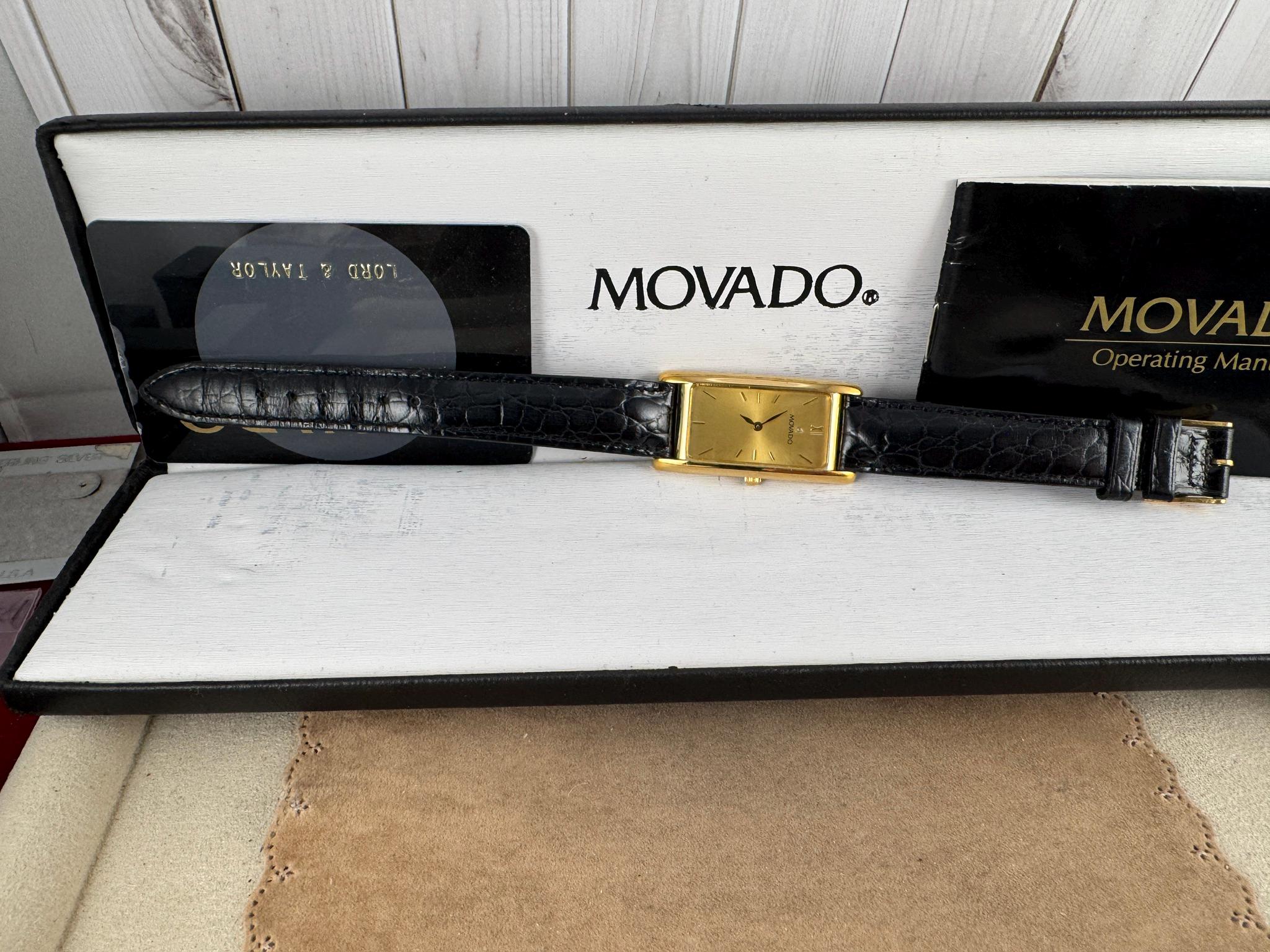 Vintage Movado Tank Watch: 18K Gold Plated, Champagne Dial  display picture 2