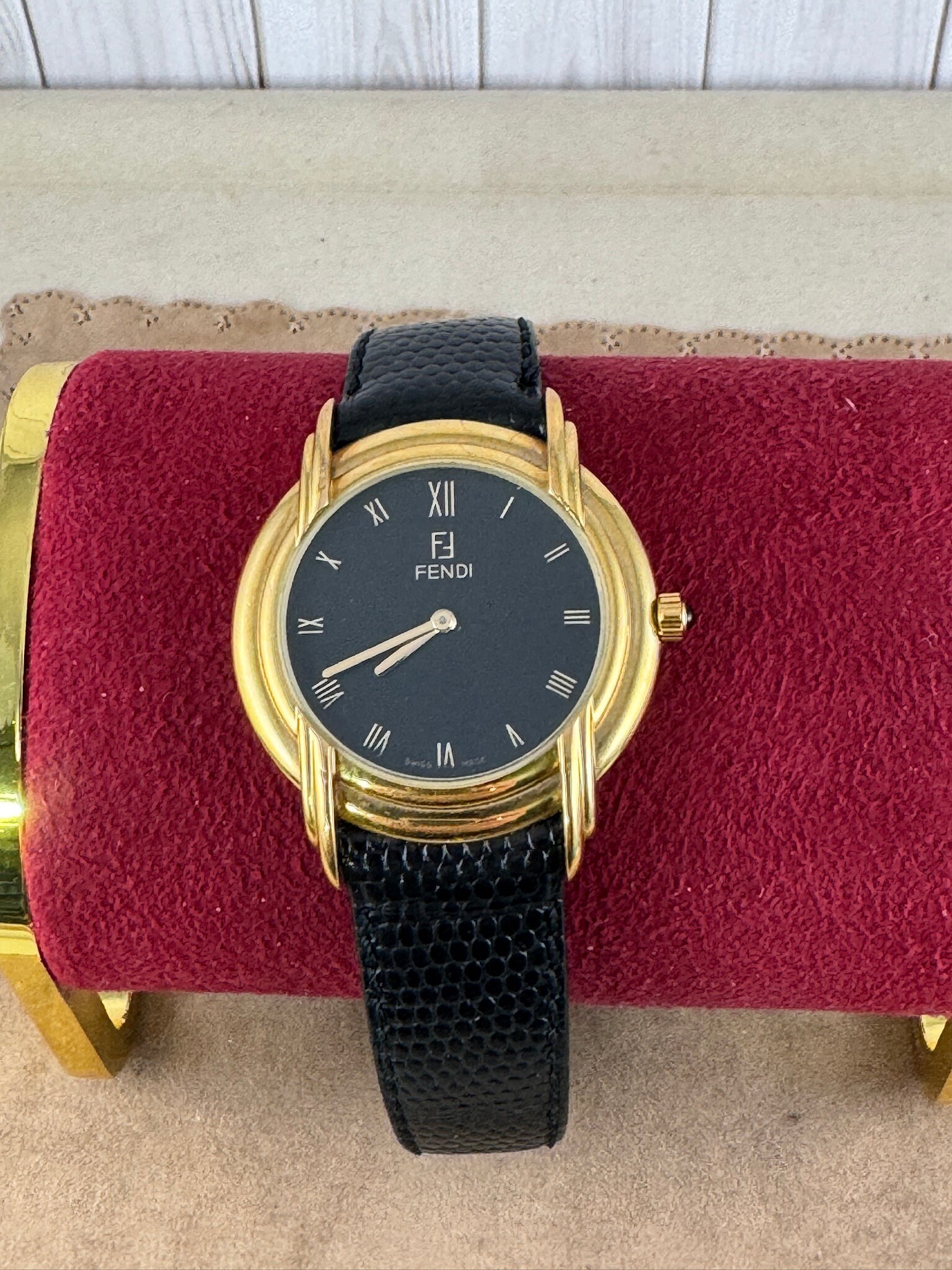 Vintage Fendi 18K Gold Plated 10 Microns 300G Watch Black Vintage Fendi 18K Gold Plated 10 Microns 300G Watch Black