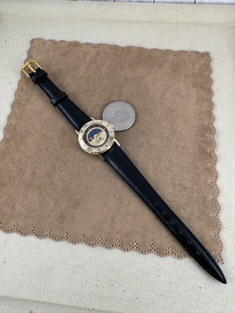 Vintage LA Express Gold tone moonphase watch with Roman Numerals image 5