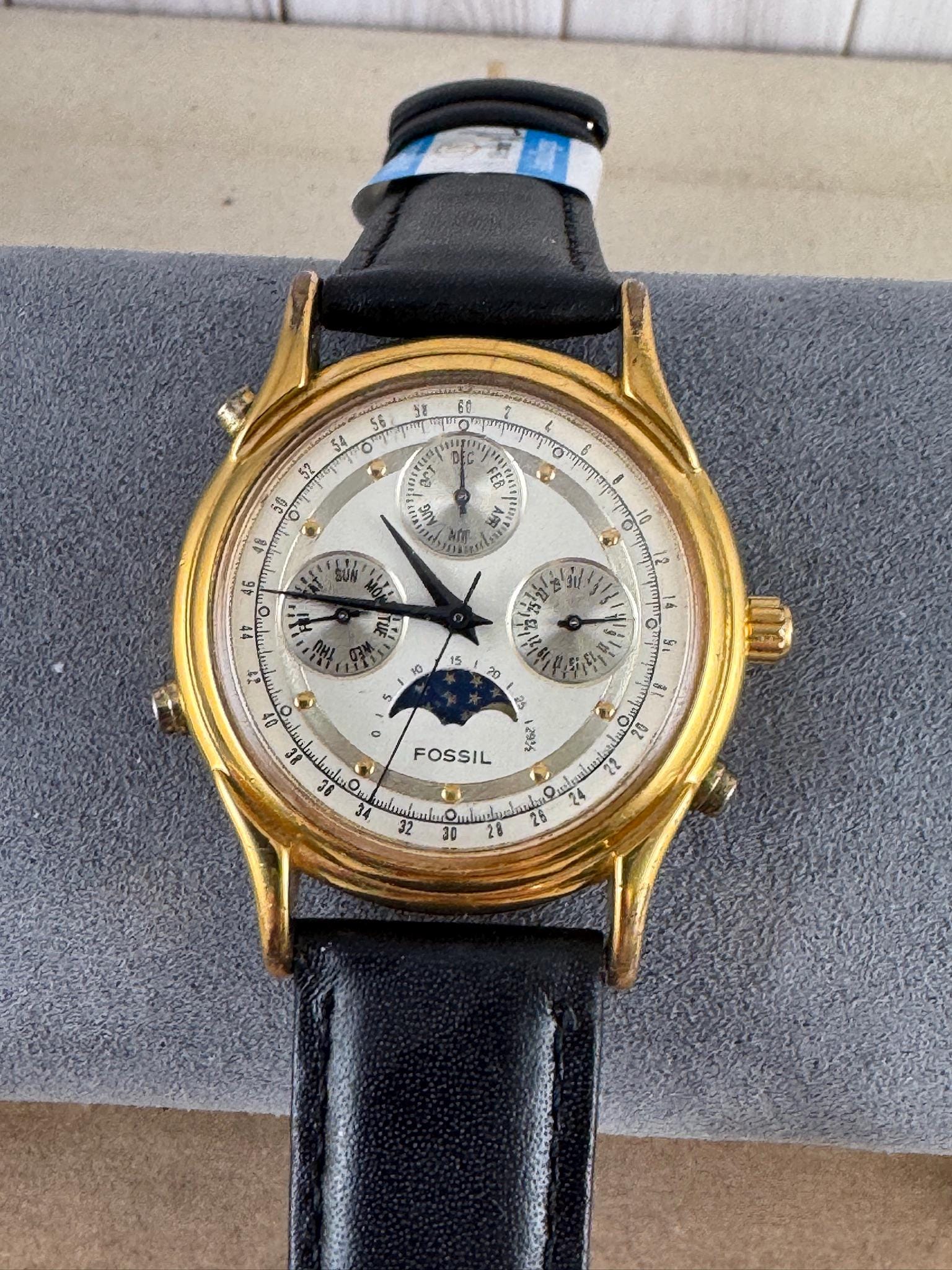 Vintage Fossil Quartz Moon Phase Triple Date Chronograph