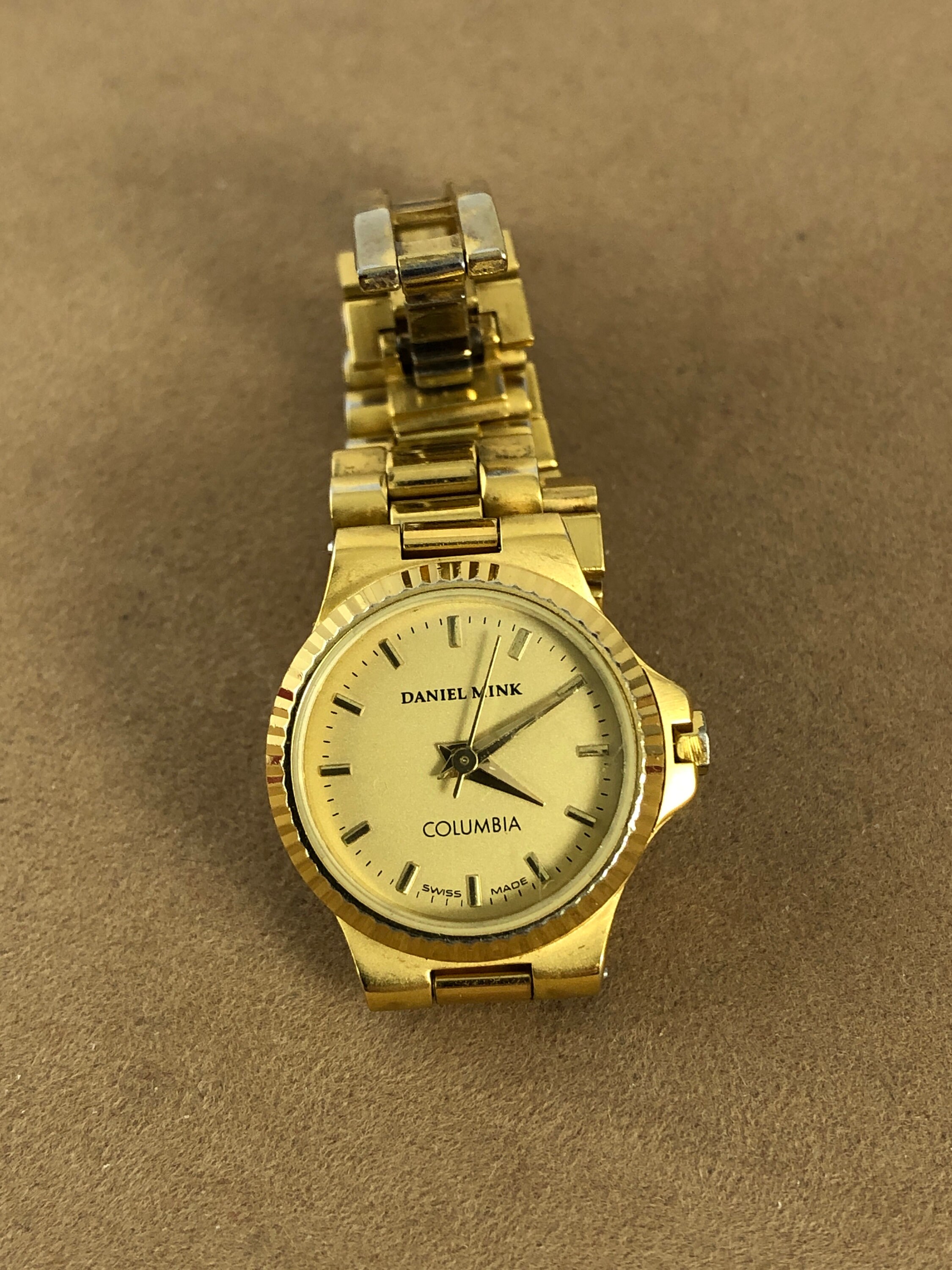 Vintage Early Daniel Mink Columbia Watch 2 Tone Bright Gold and