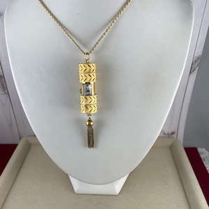 Vintage Bucherer Peek a Boo Slide Watch Swiss Quartz 2 Tone Gold and Silver Tone Pendant with 24 inch Vermeil Rope Necklace Chain