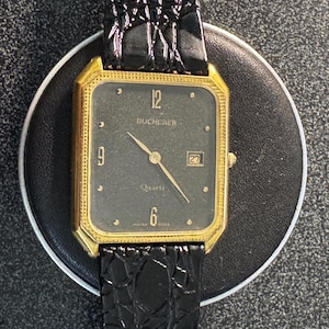 Vintage Bucherer Swiss Quartz Tank Watch Supper Thin 4.8MM 18K 10 Micron Gold Plated