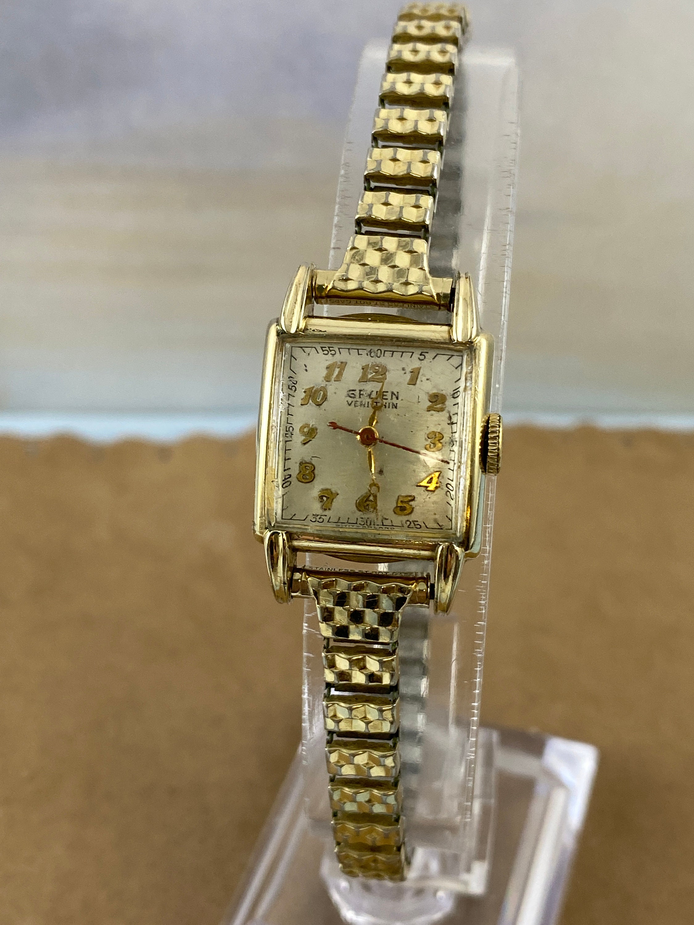 Montre Vintage Gruen Precision En Or Blanc 14K, Cadran Argenté - Années 1930, Mécanique, Pour Femme