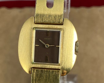 Vintage Seiko Asymmetrical Watch: Gold Plated Beveled Rectangle Dial