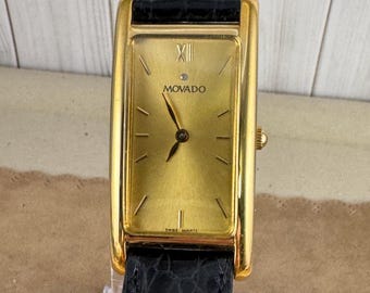 Vintage Movado Gold Dot Tank Watch Champagne dial with Sapphire Crown Movado | Accessories | Vintage Movado Gold Dot Tank Watch  main image 4