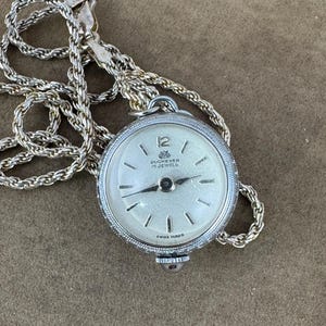 Vintage Bucherer Swiss .800 Silver Orb Pendant Watch with Sterling Chain