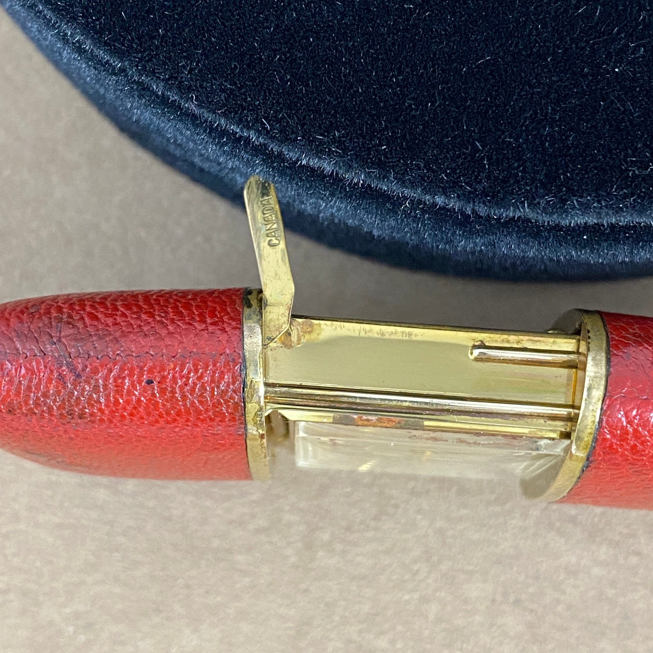 Vintage 1950s Endura Purse Watch: Red Lizard Skin Leather 