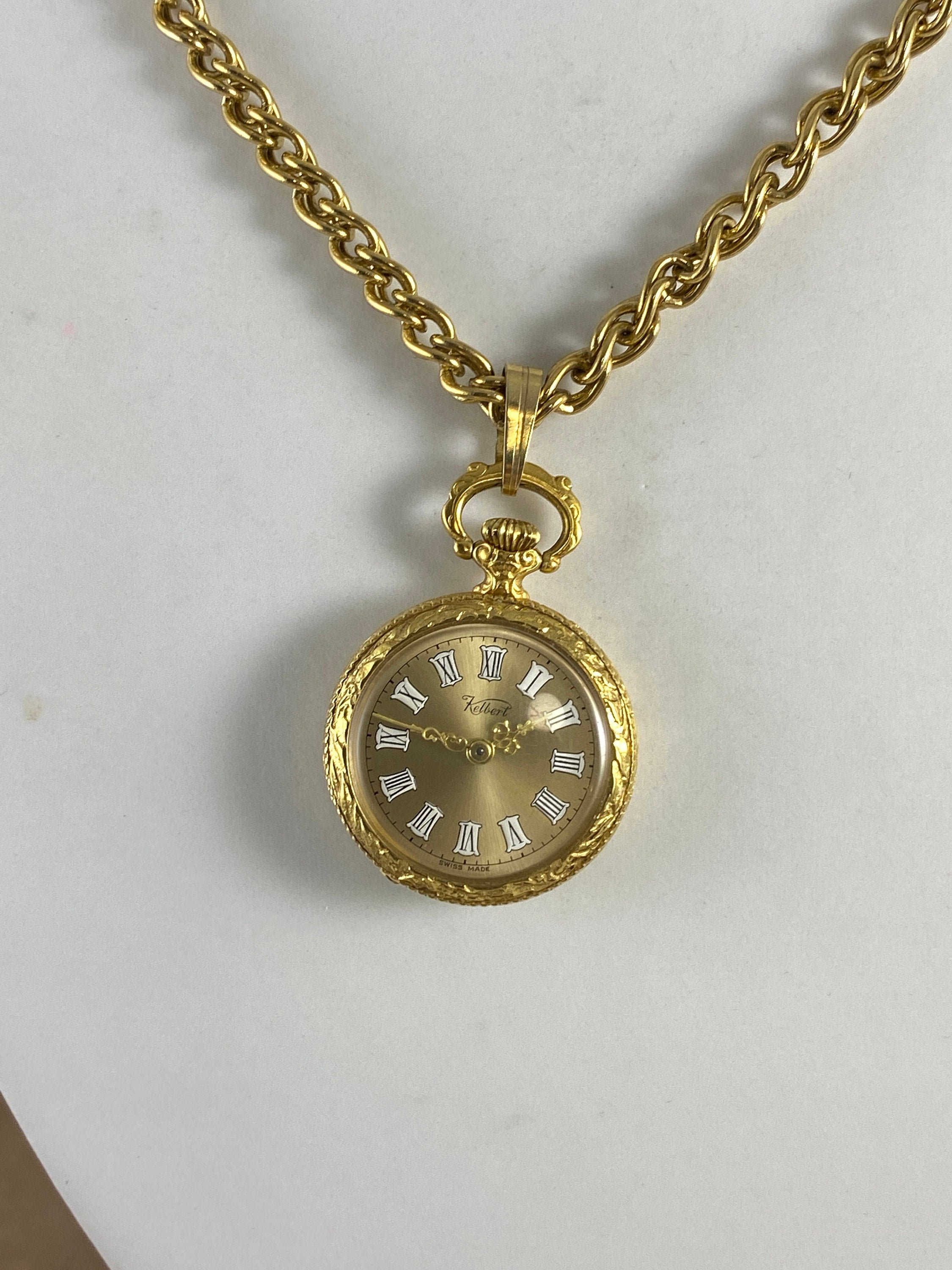 Vintage Swiss Kelbert 17 Jewel Pendant Watch Hand Painted 
