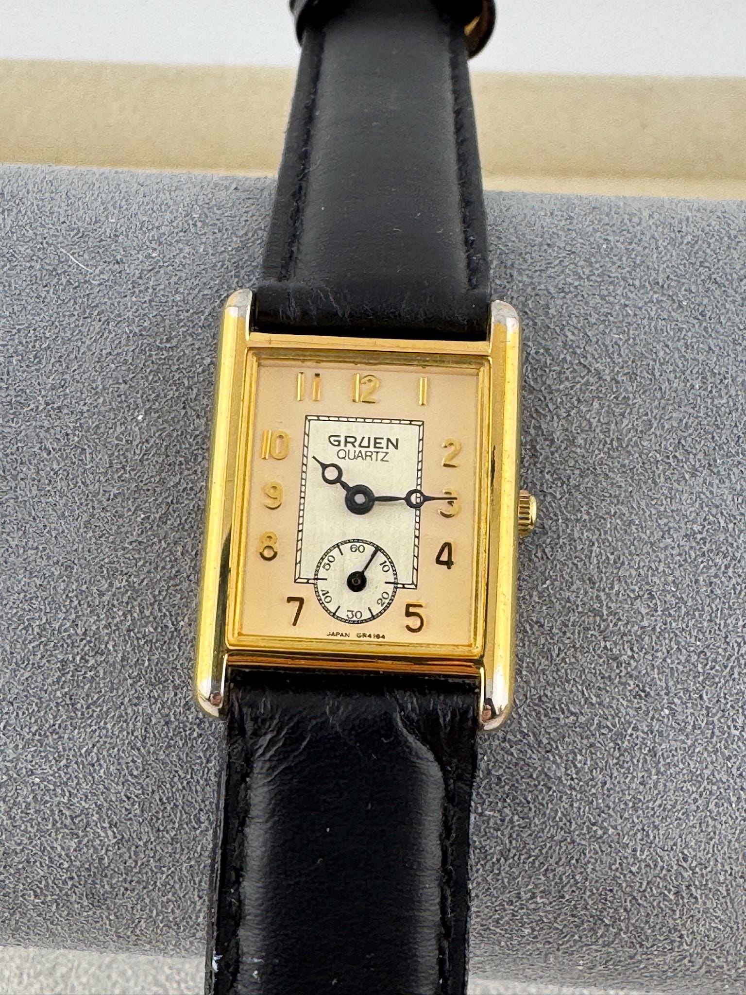 Vintage Gruen Chain Link Gold Tone Bracelet Watch Blue Dial Japan movement GRUEN Precision Quartz Ladies Watch Gold Plated Link Chain  main image 2
