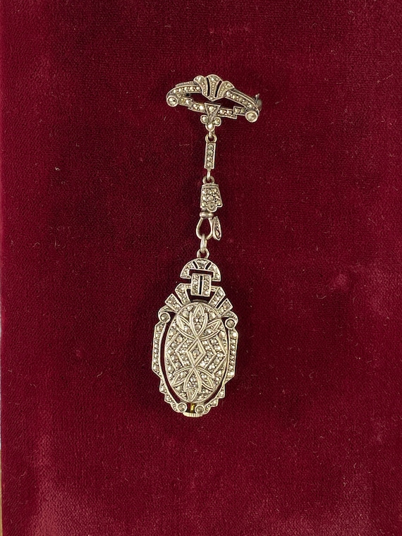 Antique Bucherer Marcasite Brooch Watch Necklace: Swiss Made  display picture 3