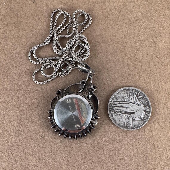 Vintage 1940s Garnet Marcasite Watch Pendant: Sterling 