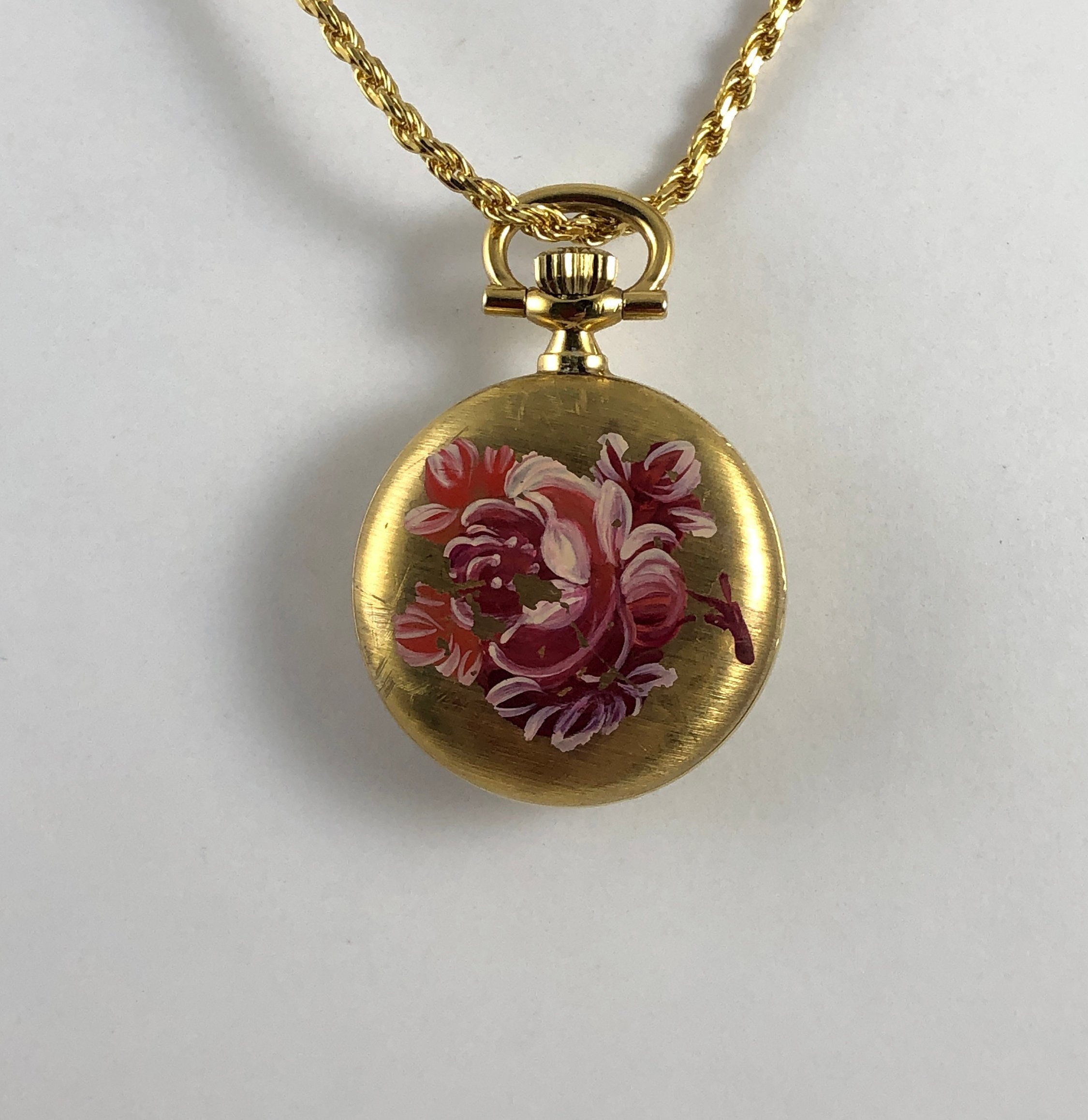 Vintage Bucherer Red Enamel Flower Swiss Made Pendant Watch-non working Vintage-Bucherer-Swiss-Pendant  main image 2