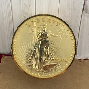 Vintage BULOVA Replica 1907 St.Gaudens Double Eagle Gold Coin Desk and or Alarm Clock