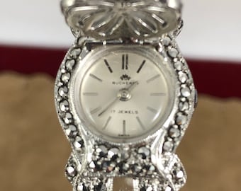 Orologio d'epoca Bucherer Marcasite: orologio da polso da donna in argento svizzero 800