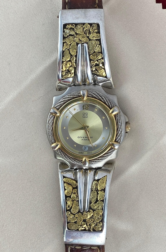 Vintage Givenchy Paris Gold Bezel Gold and Stainless Steel Quartz Watch Vintage Givenchy Paris Watch: 23K Gold Nugget Bracelet  main image 2