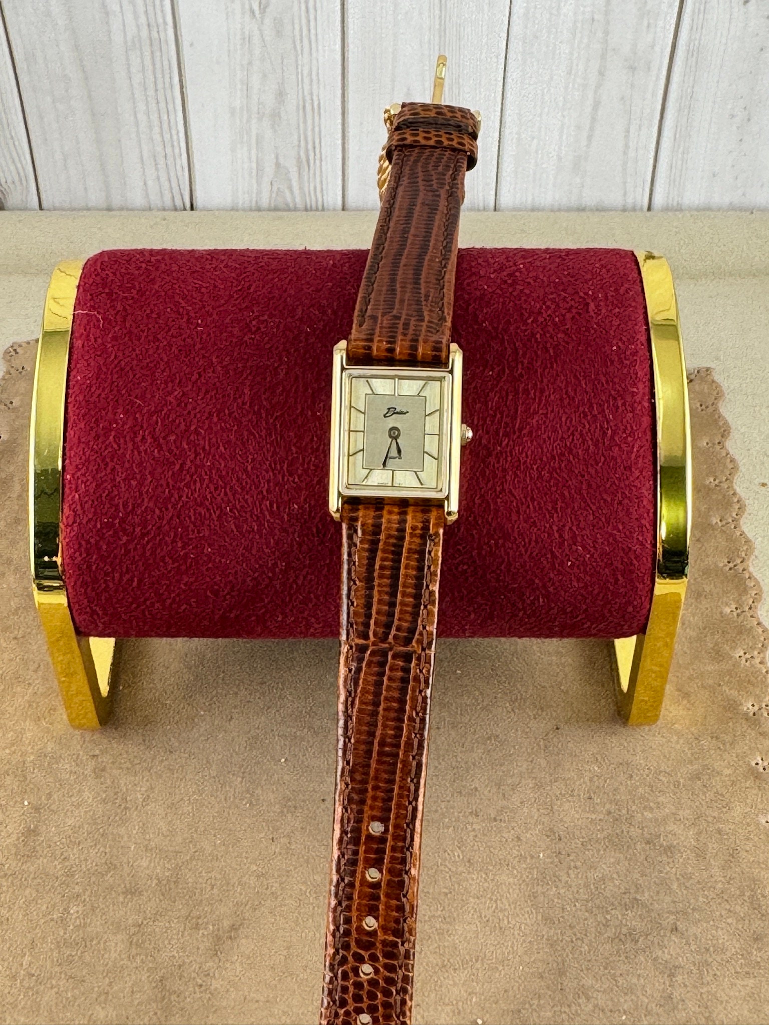 Vintage Ladies Belair Tank Watch 18 Karat Gold Plated New with Box NOS Vintage New Old Stock Belair American Tank Style Watch. For  main image 4