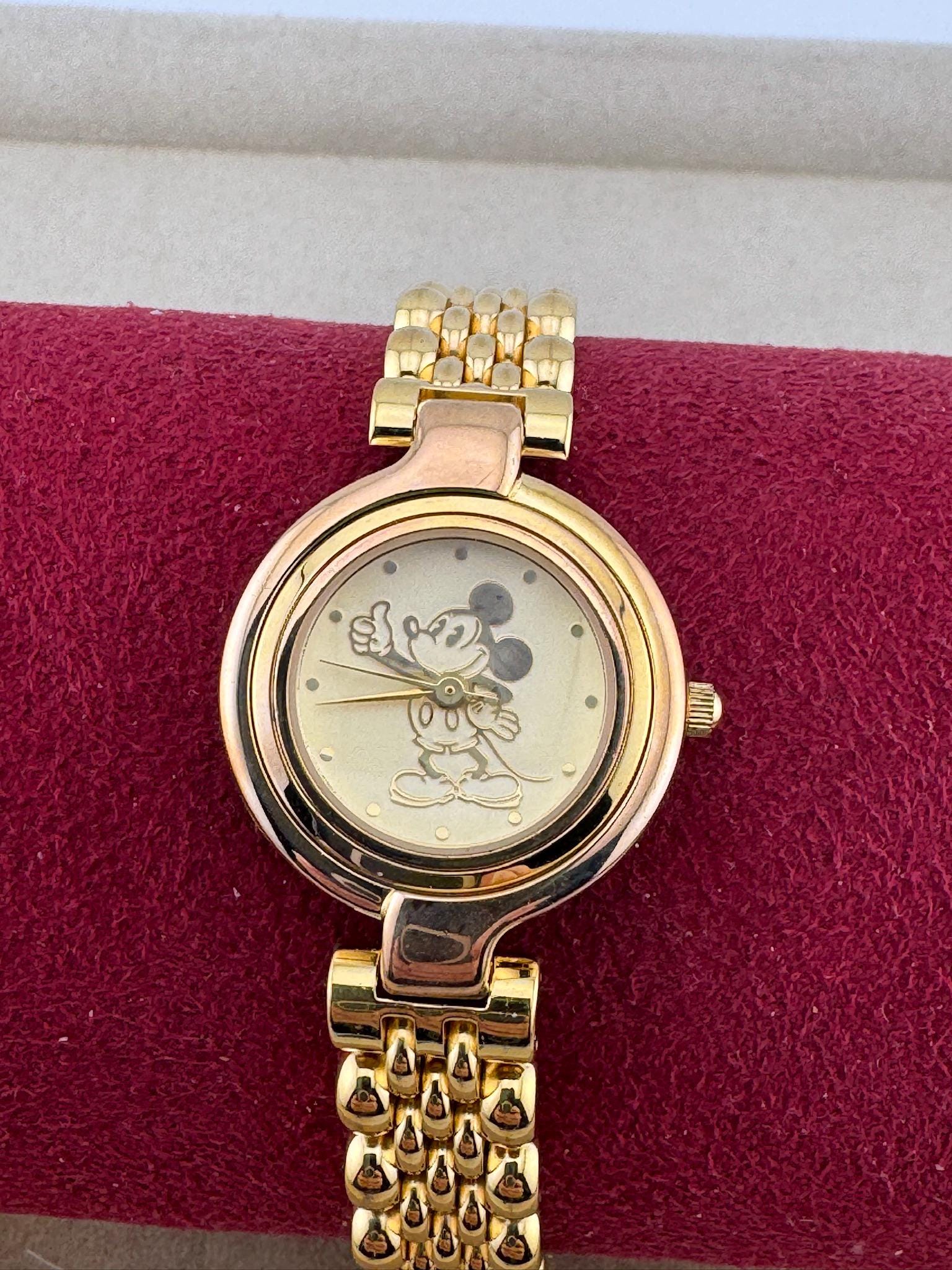 Vintage Jaz Paris Mickey Mouse Watch: Gunmetal Link Bracelet 