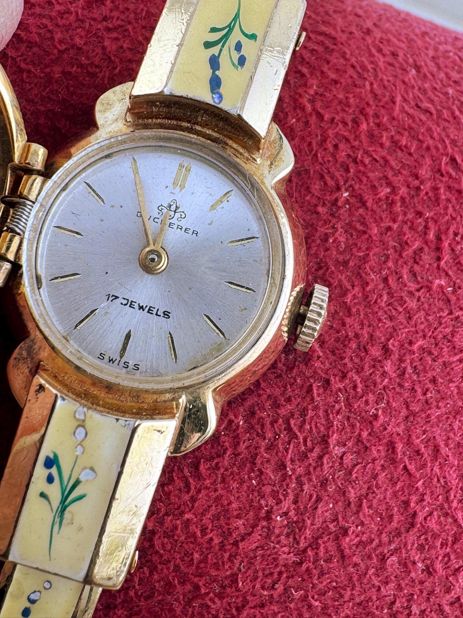 Vintage 1950s Bucherer Swiss Floral Enamel Cuff Watch - Etsy  display picture 3