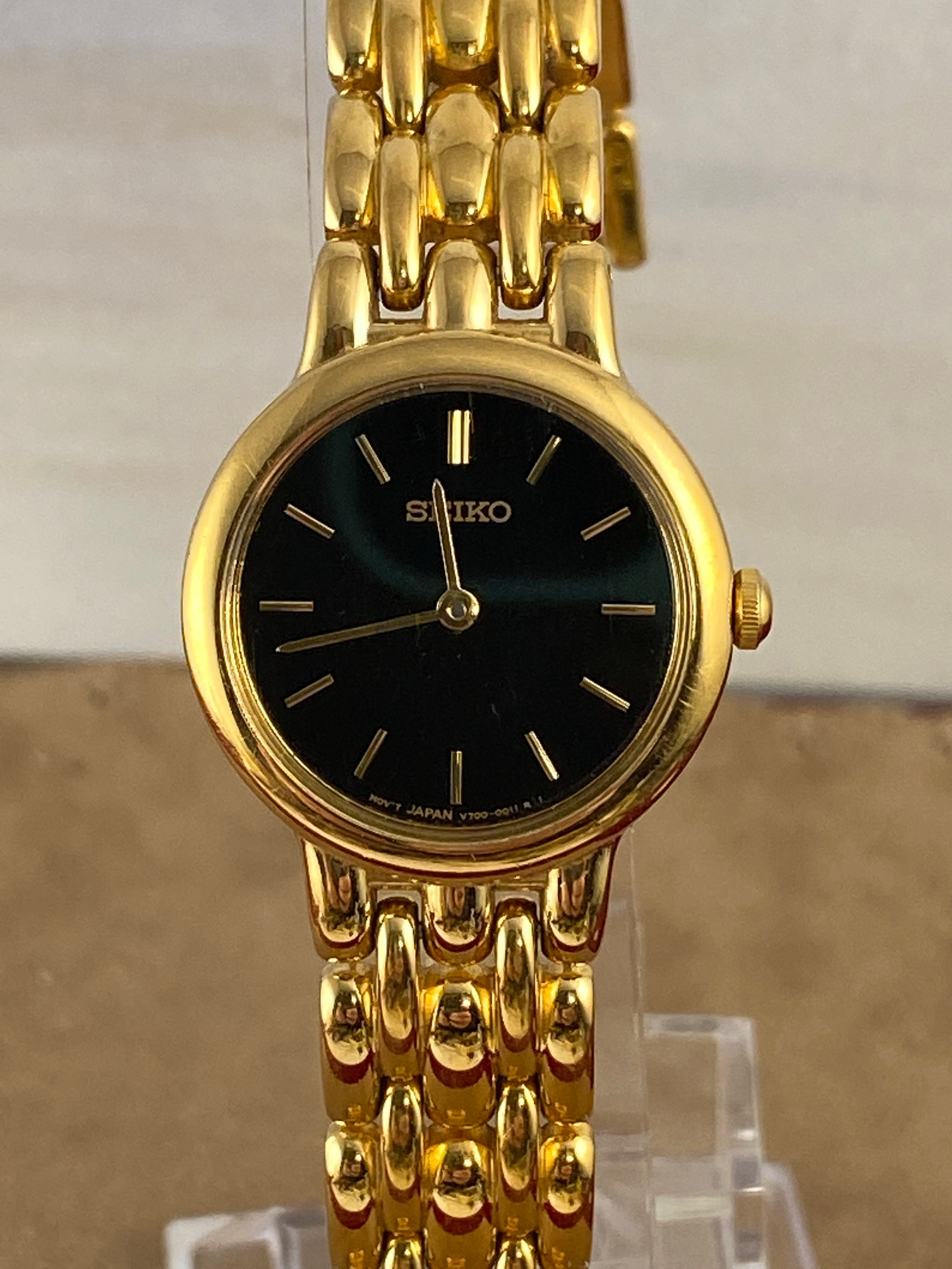 Vintage Seiko Watch With Diamond at 12 Gun Metal Steel Color - Etsy